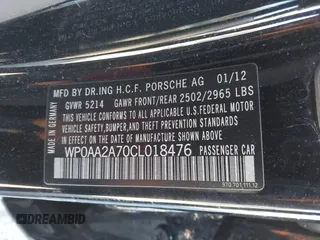 2012 Porsche Panamera with VIN WP0AA2A70CL018476, listed as a IAAI auction lot 41229433 with Not Provided miles and . Bid and sale history available at DreamBid. Image 9.