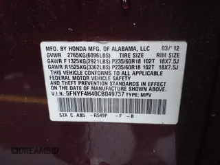2012 Honda Pilot EX with VIN 5FNYF4H40CB049737, listed as a IAAI auction lot 41683242 with 191,347 mi miles. Bid and sale history available at carsss.com. Image 9.