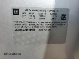 2014 Chevrolet Impala LS z VIN 2G11X5SL8E9247566, wystawiony jako Copart lot #50091245 z przebiegiem 109 160 mil mil oraz Szkoda całkowita • Salvage title. Historia ofert i sprzedaży dostępna na DreamBid. Obrazek 12.