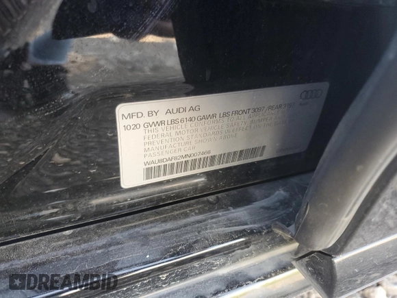 2021 Audi A8 z VIN WAU8DAF82MN007466, wystawiony jako Copart lot #52255715 z przebiegiem Nie podano mil oraz Szkoda całkowita • Salvage title. Historia ofert i sprzedaży dostępna na DreamBid. Obrazek 14.