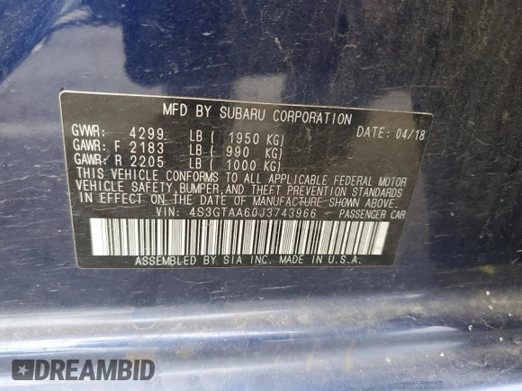 2018 Subaru Impreza z VIN 4S3GTAA60J3743966, wystawiony jako Copart lot #50839225 z przebiegiem 68 730 mil mil oraz Szkoda całkowita • Salvage title. Historia ofert i sprzedaży dostępna na DreamBid. Obrazek 13.