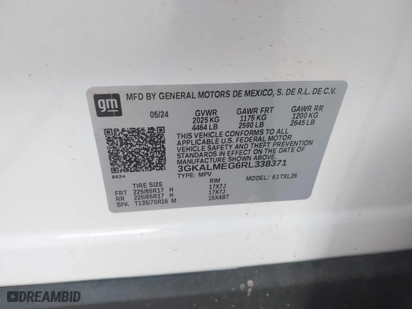 2024 GMC Terrain SLE with VIN 3GKALMEG6RL338371, listed as a IAAI auction lot 42111146 with 23,174 mi miles. Bid and sale history available at carsss.com. Image 9.