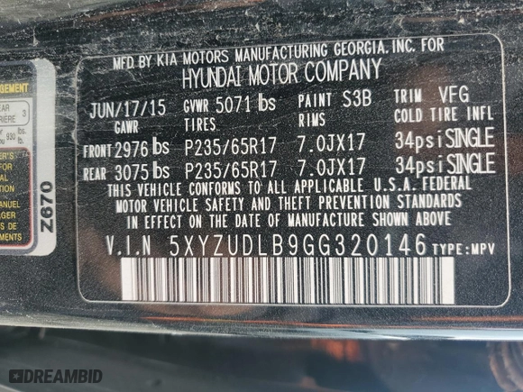 2016 Hyundai Santa Fe Sport with VIN 5XYZUDLB9GG320146, listed as a Copart auction lot 46775095 with 130,382 mi miles and Salvage Title. Bid and sale history available at carsss.com. Image 12.