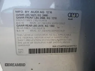 2017 Audi Q5 Premium with VIN WA1C2AFP6HA089753, listed as a Copart auction lot 57130595 with 150,755 mi miles and Clean title. Bid and sale history available at DreamBid. Image 13.