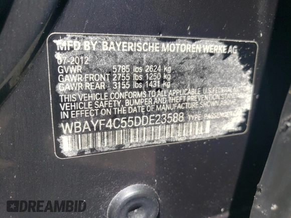 2013 BMW 7 Series 740Li xDrive z VIN WBAYF4C55DDE23588, wystawiony jako Copart lot #57968395 z przebiegiem 53 166 mil mil oraz Szkoda całkowita • Salvage title. Historia ofert i sprzedaży dostępna na DreamBid. Obrazek 12.