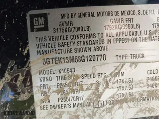 2008 GMC Sierra 1500 SLE2 with VIN 3GTEK13M68G120770, listed as a IAAI auction lot 40248168 with 1 mi miles. Bid and sale history available at carsss.com. Image 9.