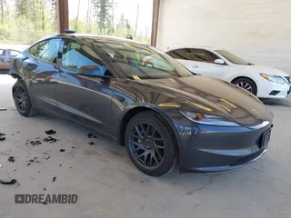 2025 Tesla Model 3 Long Range with VIN 5YJ3E1EA1SF923548, listed as a IAAI auction lot 42046257 with 3,979 mi miles. Bid and sale history available at carsss.com. Image 1.