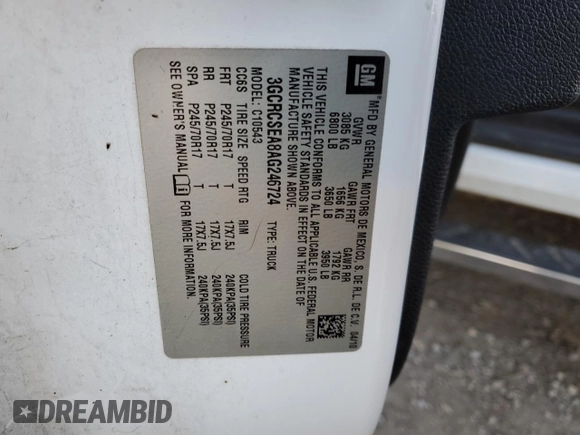 2010 Chevrolet Silverado 1500 LT with VIN 3GCRCSEA8AG246724, listed as a Copart auction lot 89153815 with 288,630 mi miles and Salvage Title. Bid and sale history available at DreamBid. Image 12.