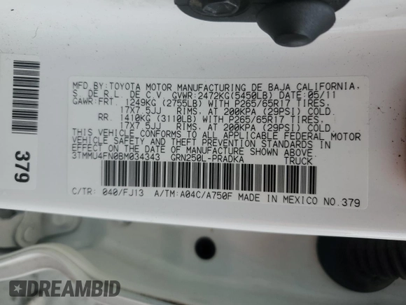 2011 Toyota Tacoma with VIN 3TMMU4FN0BM034343, listed as a Copart auction lot 49742465 with 162,907 mi miles and Salvage title. Bid and sale history available at DreamBid. Image 12.