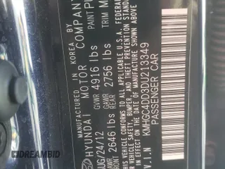 2013 Hyundai Genesis 3.8L with VIN KMHGC4DD3DU213349, listed as a Copart auction lot 70034874 with 114,648 mi miles and Salvage Title. Bid and sale history available at carsss.com. Image 12.
