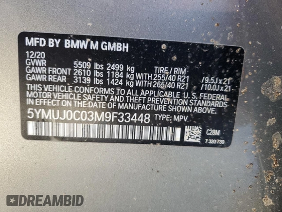 2021 BMW X4 M z VIN 5YMUJ0C03M9F33448, wystawiony jako Copart lot #87181194 z przebiegiem Nie podano mil oraz Tytuł czysty. Historia ofert i sprzedaży dostępna na DreamBid. Obrazek 12.