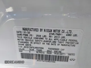 2020 Infiniti Q50 3.0t LUXE with VIN JN1EV7AP0LM207094, listed as a IAAI auction lot 41754138 with 66,609 mi miles. Bid and sale history available at carsss.com. Image 9.