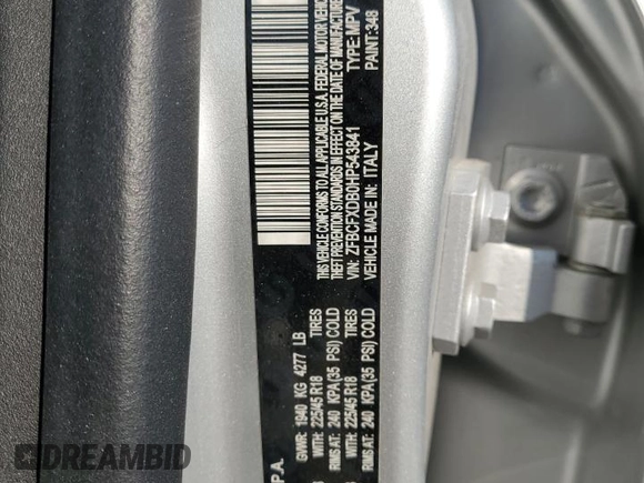 2017 FIAT 500X Lounge with VIN ZFBCFXDB0HP543841, listed as a Copart auction lot 75700444 with 53,913 mi miles and Salvage title. Bid and sale history available at DreamBid. Image 13.