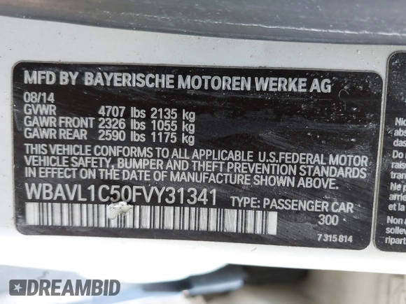 2015 BMW X1 xDrive28i with VIN WBAVL1C50FVY31341, listed as a IAAI auction lot 42048460 with 1 mi miles. Bid and sale history available at carsss.com. Image 9.