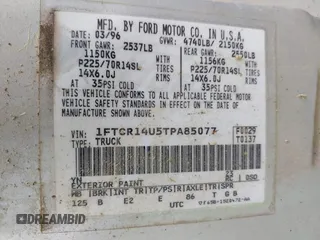 1996 Ford Ranger XL с VIN 1FTCR14U5TPA85077, выставлен на аукционе IAAI как лот 42115753 с пробегом 196 445 миль миль и . История ставок и продаж доступна на DreamBid. Изображение 9.