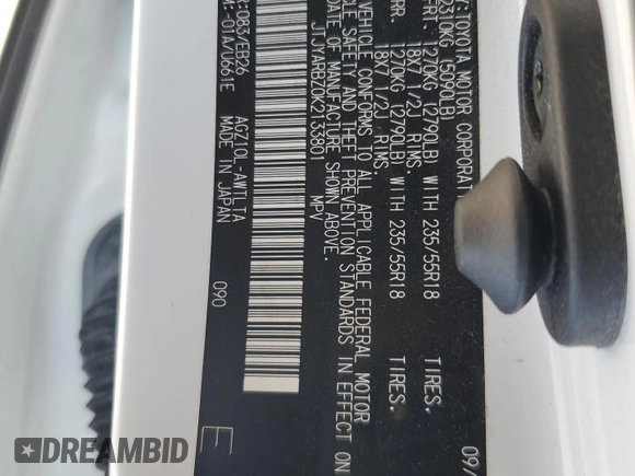 2019 Lexus NX 300 z VIN JTJYARBZ0K2133801, wystawiony jako Copart lot #55450645 z przebiegiem 96 526 mil mil oraz Szkoda całkowita • Salvage title. Historia ofert i sprzedaży dostępna na DreamBid. Obrazek 12.