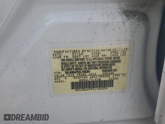 2012 Nissan Sentra S z VIN 3N1AB6AP5CL768354, wystawiony jako Copart lot #53494895 z przebiegiem 111 218 mil mil oraz Szkoda całkowita • Salvage title. Historia ofert i sprzedaży dostępna na DreamBid. Obrazek 12.