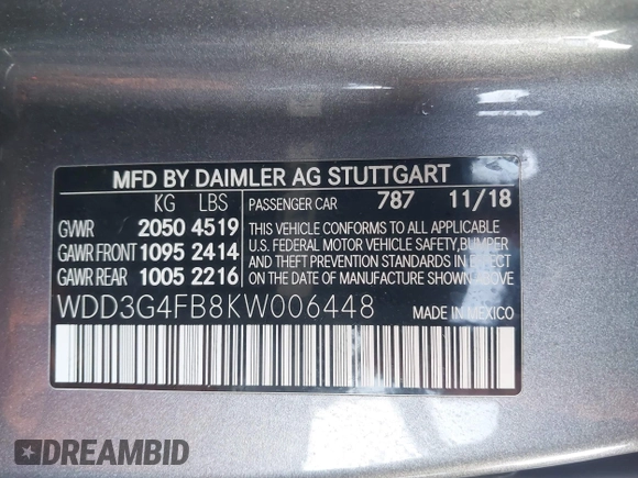 2019 Mercedes-Benz A 220 z VIN WDD3G4FB8KW006448, wystawiony jako IAAI lot #42000768 z przebiegiem 49 566 mil mil oraz . Historia ofert i sprzedaży dostępna na DreamBid. Obrazek 9.