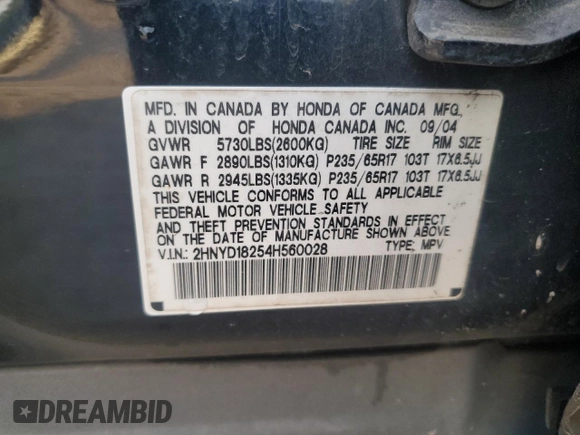 2004 Acura MDX with VIN 2HNYD18254H560028, listed as a Copart auction lot 86554484 with 0 mi miles and Salvage Title. Bid and sale history available at carsss.com. Image 16.