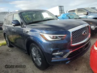 2021 Infiniti QX80 LUXE with VIN JN8AZ2AF1M9716985, listed as a Copart auction lot 74949784 with 0 mi miles and Salvage Title. Bid and sale history available at carsss.com. Image 4.