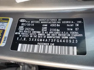 2015 Kia Optima LX with VIN 5XXGM4A73FG440923, listed as a Copart auction lot 54070525 with 124,902 mi miles and Clean Title. Bid and sale history available at carsss.com. Image 12.