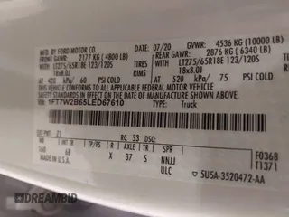 2020 Ford F-250 XL z VIN 1FT7W2B65LED67610, wystawiony jako IAAI lot #41288173 z przebiegiem 160 730 mil mil oraz . Historia ofert i sprzedaży dostępna na DreamBid. Obrazek 9.