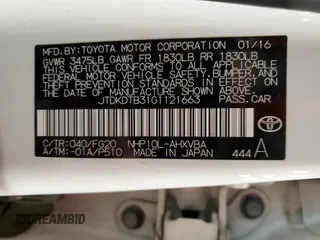2016 Toyota Prius One with VIN JTDKDTB31G1121663, listed as a Copart auction lot 52901215 with 117,970 mi miles and Clean Title. Bid and sale history available at DreamBid. Image 13.
