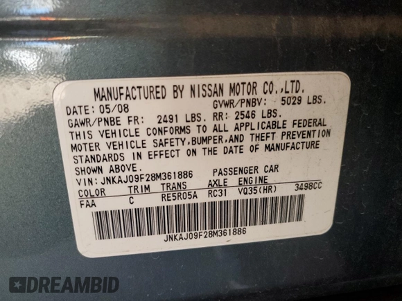 2008 Infiniti EX Journey with VIN JNKAJ09F28M361886, listed as a Copart auction lot 87043644 with 129,125 mi miles and Salvage Title. Bid and sale history available at DreamBid. Image 14.