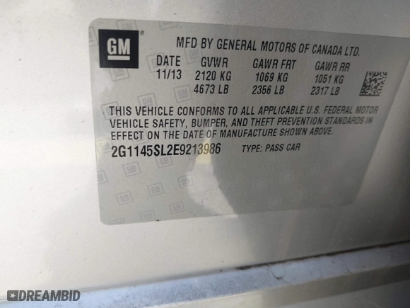 2014 Chevrolet Impala LTZ with VIN 2G1145SL2E9213986, listed as a IAAI auction lot 41526798 with 202,836 mi miles. Bid and sale history available at carsss.com. Image 9.