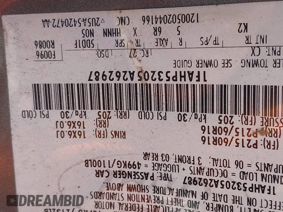 2005 Ford Taurus SE с VIN 1FAHP53205A262987, выставлен на аукционе IAAI как лот 42580079 с пробегом 104 996 миль миль и . История ставок и продаж доступна на DreamBid. Изображение 9.
