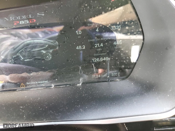 2014 Tesla Model S P85D with VIN 5YJSA1H21EFP63994, listed as a Copart auction lot 85481004 with 126,649 mi miles and Salvage Title. Bid and sale history available at carsss.com. Image 9.