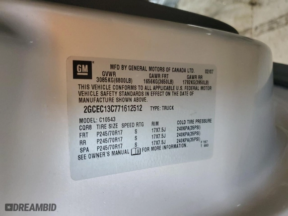 2007 Chevrolet Silverado 1500 LT w/1LT with VIN 2GCEC13C771612512, listed as a Copart auction lot 47241715 with 131,495 mi miles and Salvage Title. Bid and sale history available at carsss.com. Image 12.