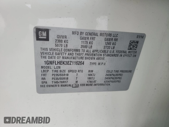 2014 Chevrolet Equinox LTZ with VIN 1GNFLHEK3EZ116264, listed as a Copart auction lot 42937015 with 94,393 mi miles and Salvage Title. Bid and sale history available at carsss.com. Image 15.