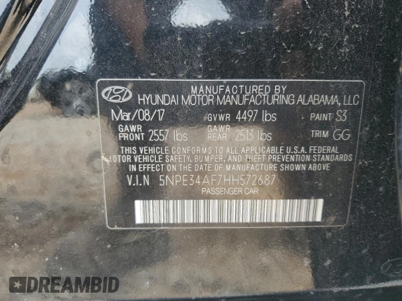 2017 Hyundai Sonata Sport with VIN 5NPE34AF7HH572687, listed as a Copart auction lot 54331865 with 112,471 mi miles and Salvage Title. Bid and sale history available at carsss.com. Image 12.