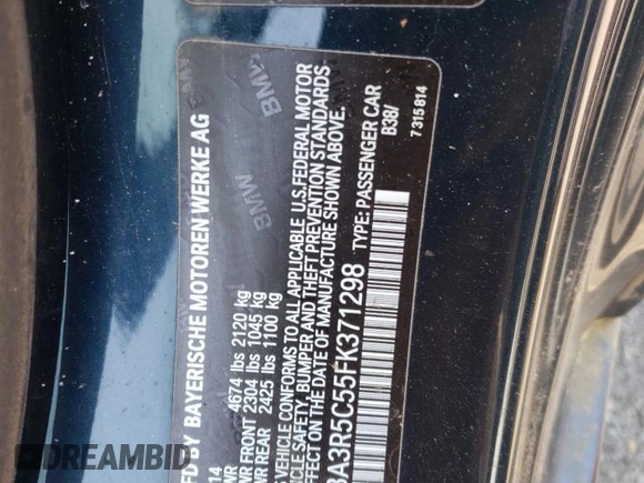 2015 BMW 4 Series 435i xDrive with VIN WBA3R5C55FK371298, listed as a Copart auction lot 59415455 with 90,301 mi miles and Clean title. Bid and sale history available at DreamBid. Image 12.