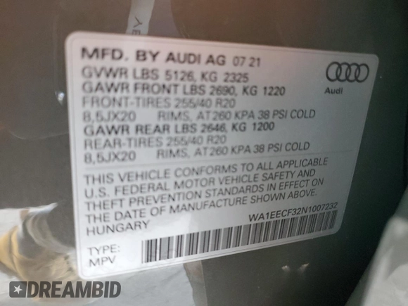 2022 Audi Q3 S line Premium Plus with VIN WA1EECF32N1007232, listed as a Copart auction lot 48738675 with 13,236 mi miles and Salvage Title. Bid and sale history available at carsss.com. Image 13.