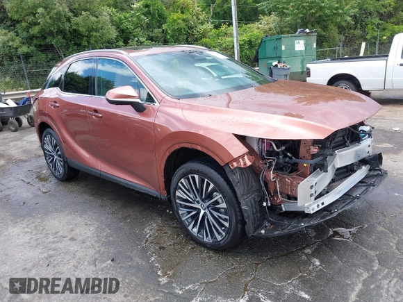 2024 Lexus RX 350h with VIN 2T2BBMCA1RC054680, listed as a IAAI auction lot 42157910 with 5,392 mi miles and . Bid and sale history available at DreamBid. Image 1.
