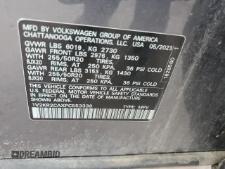2023 Volkswagen Atlas SE with VIN 1V2KR2CAXPC553339, listed as a Copart auction lot 59667335 with 62,416 mi miles and Salvage title. Bid and sale history available at DreamBid. Image 14.