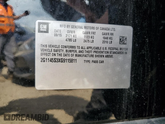 2016 Chevrolet Impala LTZ z VIN 2G1145S3XG9115811, wystawiony jako Copart lot #56961445 z przebiegiem 114 389 mil mil oraz Szkoda całkowita • Salvage title. Historia ofert i sprzedaży dostępna na DreamBid. Obrazek 12.