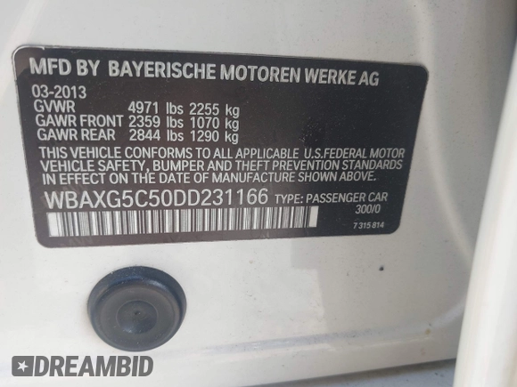 2013 BMW 5 Series 528i with VIN WBAXG5C50DD231166, listed as a IAAI auction lot 42622581 with 147,881 mi miles and . Bid and sale history available at DreamBid. Image 9.