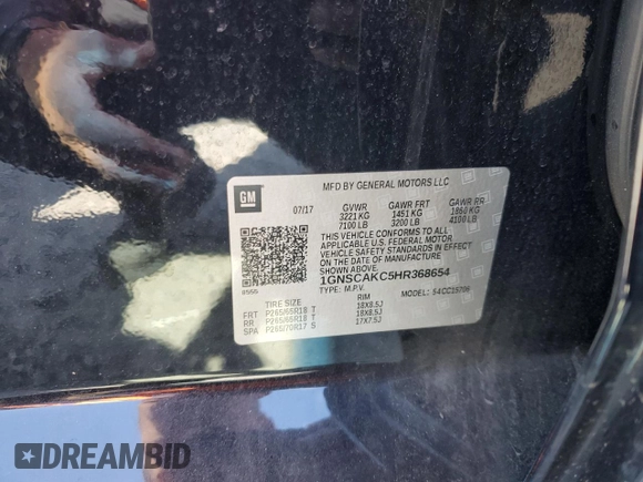 2017 Chevrolet Tahoe LS with VIN 1GNSCAKC5HR368654, listed as a Copart auction lot 47991565 with 111,939 mi miles and Salvage title. Bid and sale history available at DreamBid. Image 15.