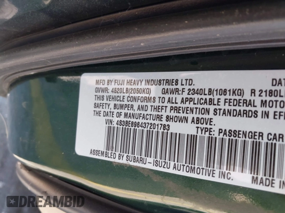 2003 Subaru Legacy Outback with VIN 4S3BE896437201783, listed as a IAAI auction lot 42574934 with 213,598 mi miles and . Bid and sale history available at DreamBid. Image 9.