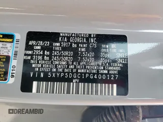 2023 Kia Telluride SX X-Line with VIN 5XYP5DGC1PG400127, listed as a Copart auction lot 62950045 with 23,443 mi miles and Salvage title. Bid and sale history available at DreamBid. Image 13.