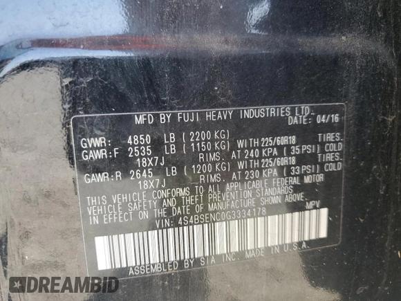 2016 Subaru Outback Limited z VIN 4S4BSENC0G3334178, wystawiony jako Copart lot #61968945 z przebiegiem 127 896 mil mil oraz Szkoda całkowita • Salvage title. Historia ofert i sprzedaży dostępna na DreamBid. Obrazek 12.