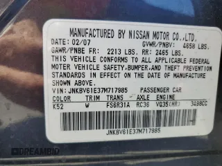 2007 Infiniti G35 Journey with VIN JNKBV61E37M717985, listed as a Copart auction lot 72653114 with 180,136 mi miles and Salvage Title. Bid and sale history available at DreamBid. Image 12.