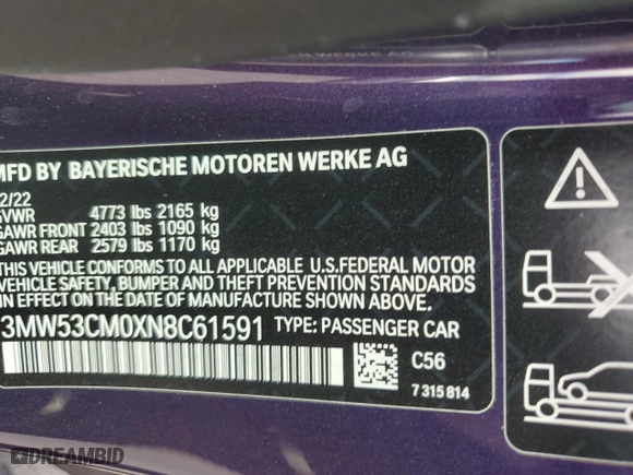 2022 BMW 2 Series M240i xDrive with VIN 3MW53CM0XN8C61591, listed as a Copart auction lot 45224845 with 24,015 mi miles and Salvage Title. Bid and sale history available at carsss.com. Image 12.