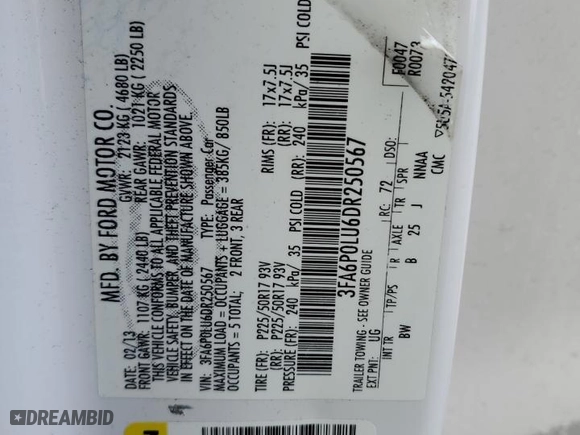 2013 Ford Fusion SE Hybrid with VIN 3FA6P0LU6DR250567, listed as a Copart auction lot 51379875 with 167,523 mi miles and Salvage Title. Bid and sale history available at carsss.com. Image 14.