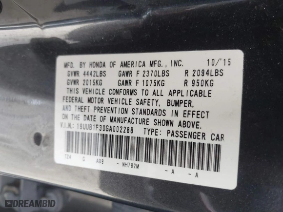 2016 Acura TLX with VIN 19UUB1F30GA002288, listed as a IAAI auction lot 41201762 with 157,020 mi miles. Bid and sale history available at carsss.com. Image 9.