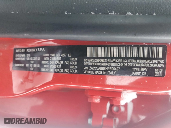 2017 Jeep Renegade Latitude with VIN ZACCJABB8HPE96427, listed as a Copart auction lot 45011935 with 131,204 mi miles and Salvage Title. Bid and sale history available at carsss.com. Image 14.