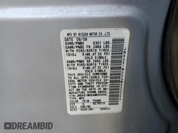 2010 Infiniti FX35 with VIN JN8AS1MU8AM800058, listed as a Copart auction lot 73958364 with 239,185 mi miles and Salvage Title. Bid and sale history available at carsss.com. Image 12.